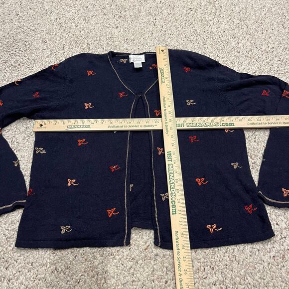 Christopher & Banks Hand Embroidered Fall Leaves Cardigan Sweater Sz XL Silk - Picture 4 of 6